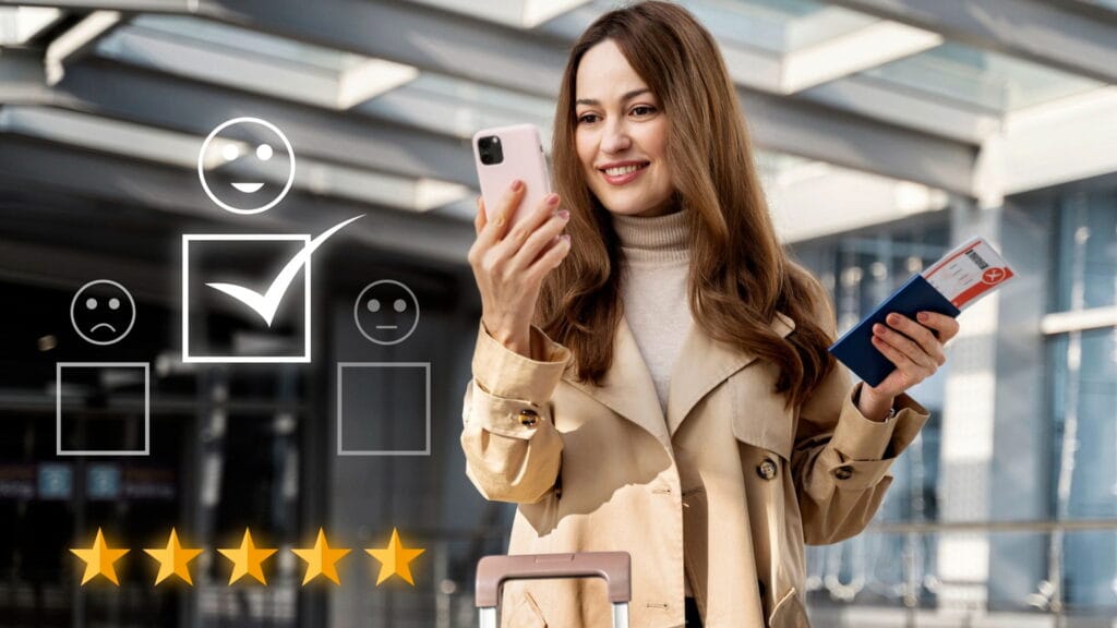 A smiling woman satisfied with a service
