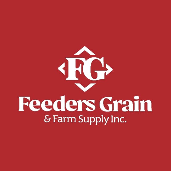 Feeders Grain & Farm Supply logo with an FG diamond emblem on red