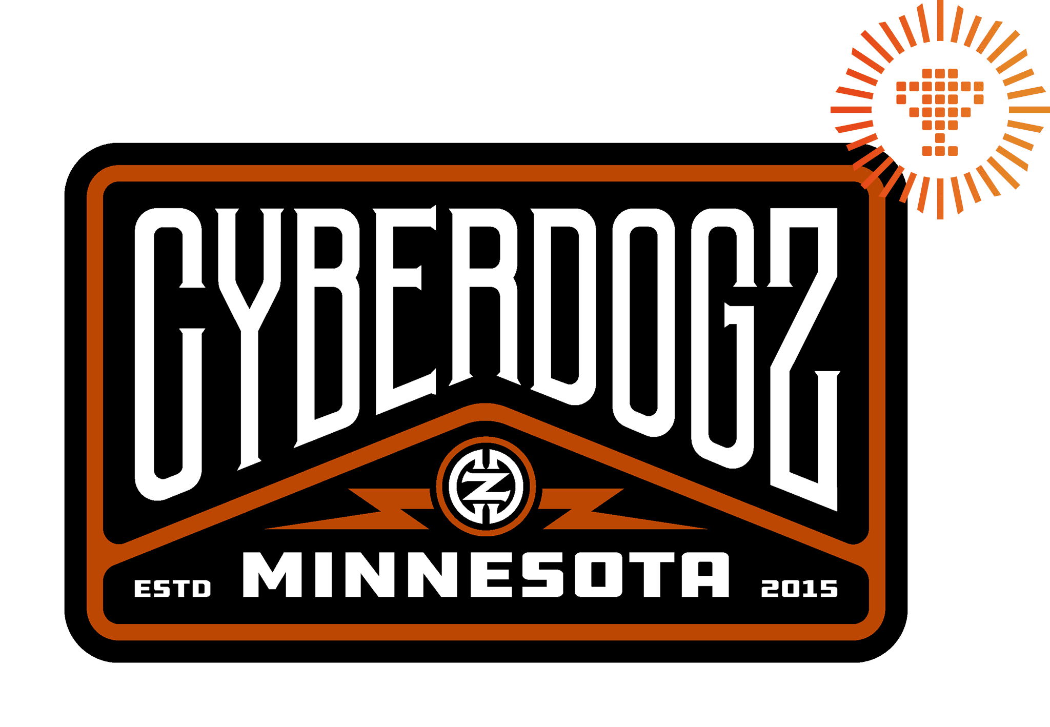 Cyberdogz Minnesota badge, established 2015, shown with an orange sunburst mark