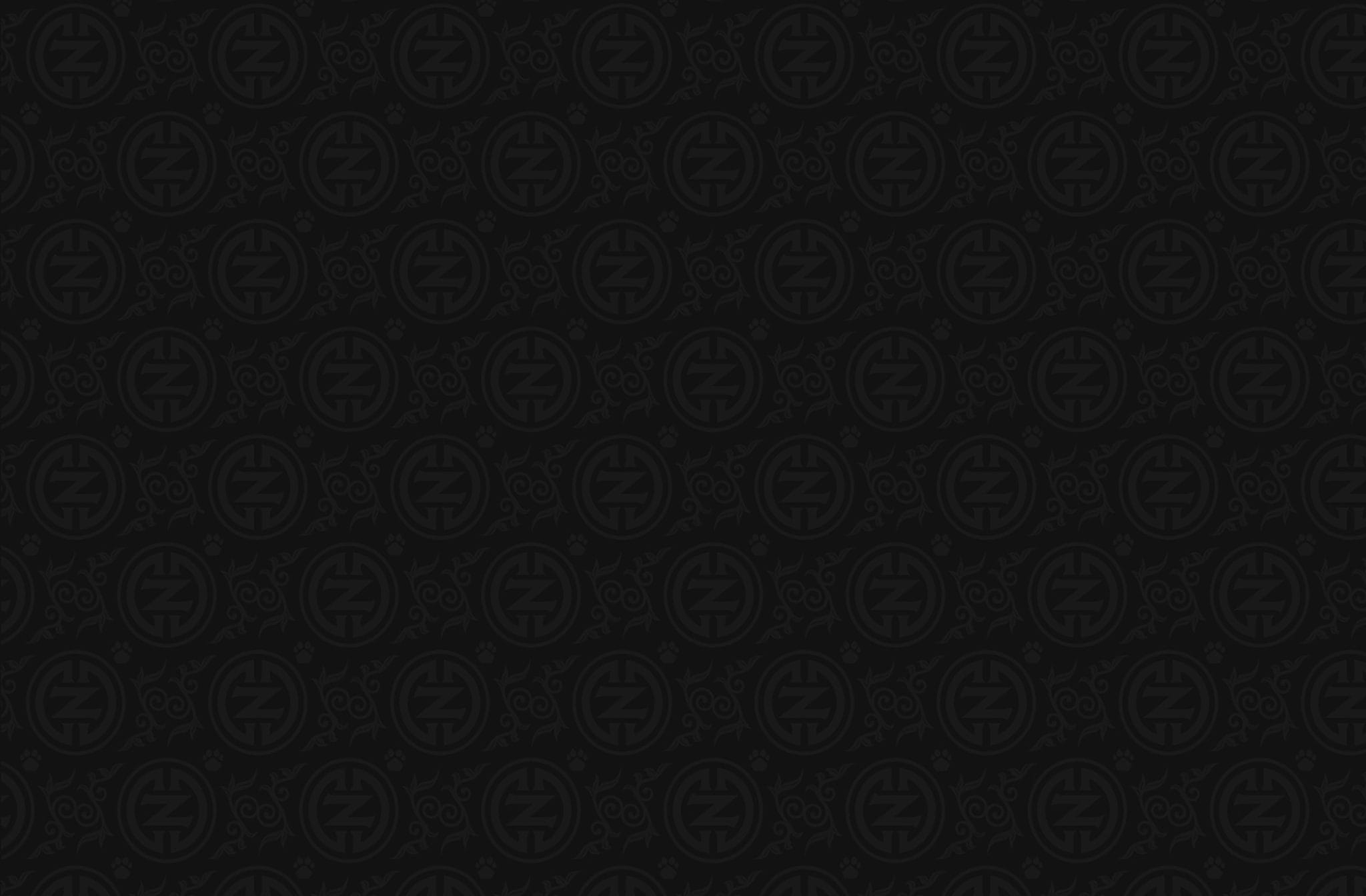 Dark repeating pattern of circular Cyberdogz monogram medallions and paw prints
