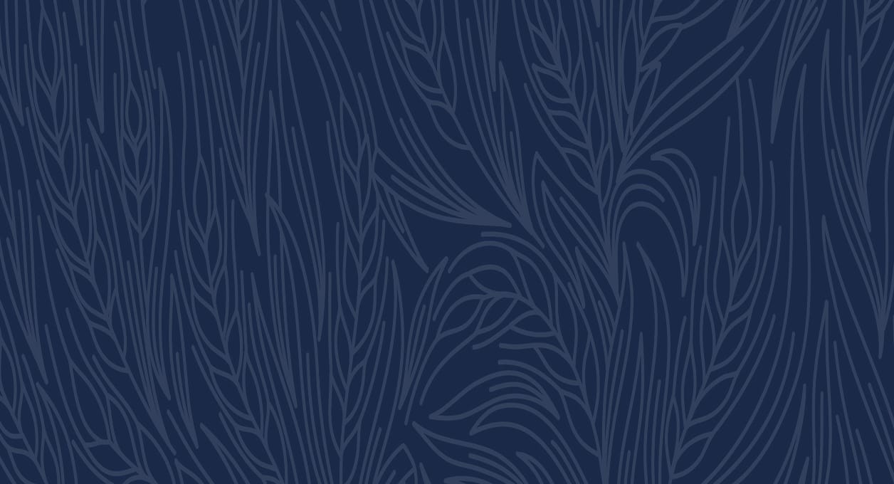Navy background patterned with line-drawn wheat and grain stalks