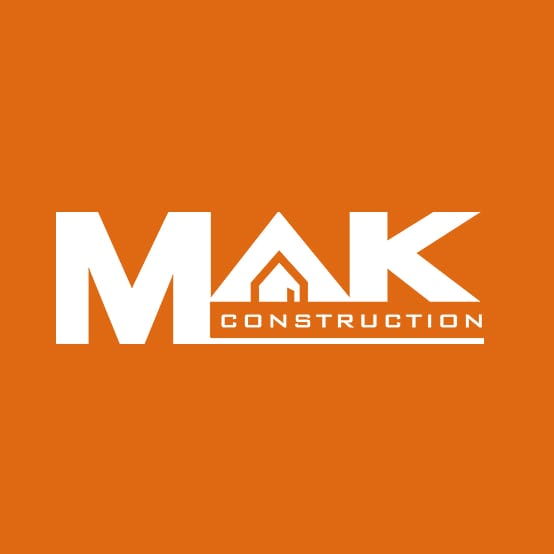 MAK Construction logo with a house peak inside the A, in white on orange