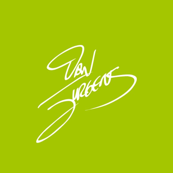 Dan Jurgens signature logo in white brush script on lime green