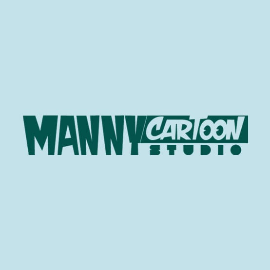 Manny Cartoon Studio logo in teal on pale blue