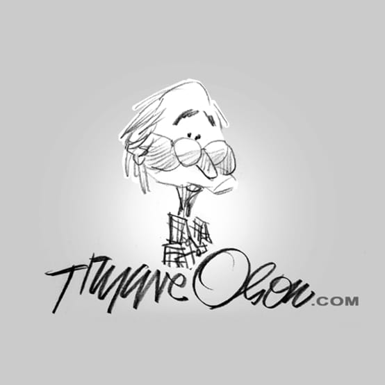 ThayneOlson.com logo with a sketched caricature above the handwritten name