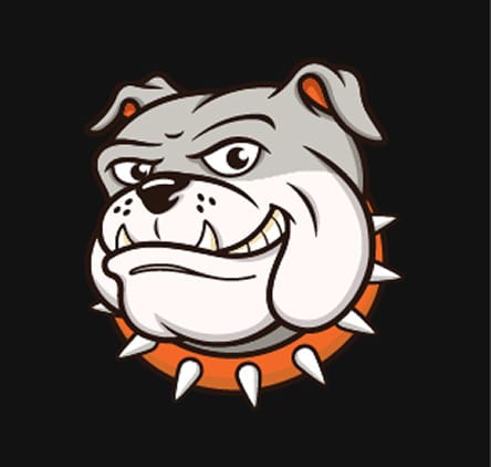 Cyberdogz 2016 logo: a grey bulldog head wearing an orange spiked collar