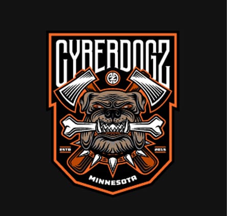 Cyberdogz 2021 logo: a Minnesota shield crest with a bulldog skull, crossed axes and bones