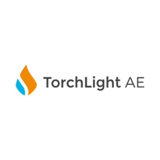 TorchLight AE logo with an orange and blue flame mark
