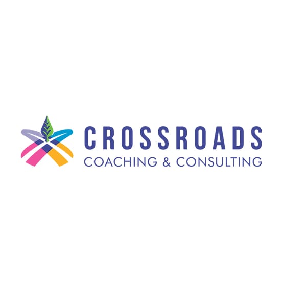 Crossroads Coaching & Consulting logo with crossing ribbons and a leaf