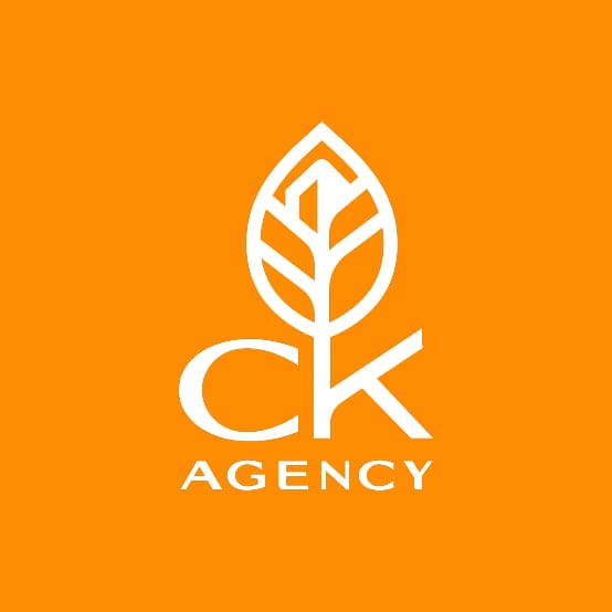 CK Agency logo with a leaf emblem, in white on orange