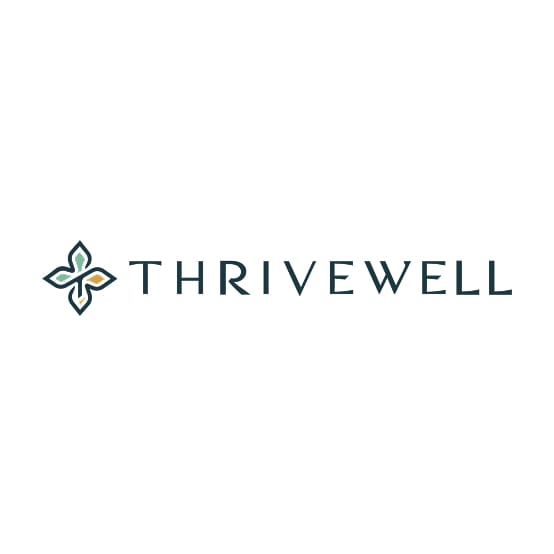 Thrivewell logo with a four-petal leaf emblem