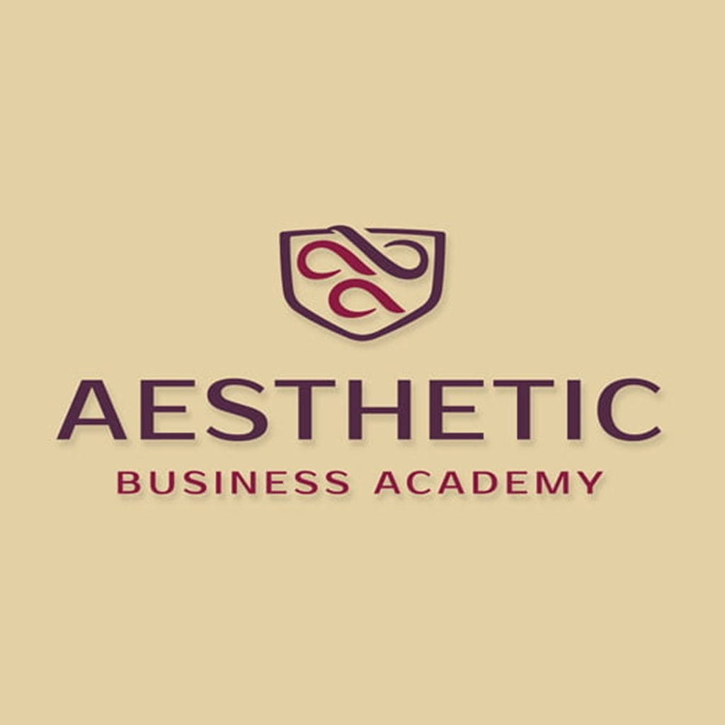 Aesthetic Business Academy logo with a maroon monogram crest