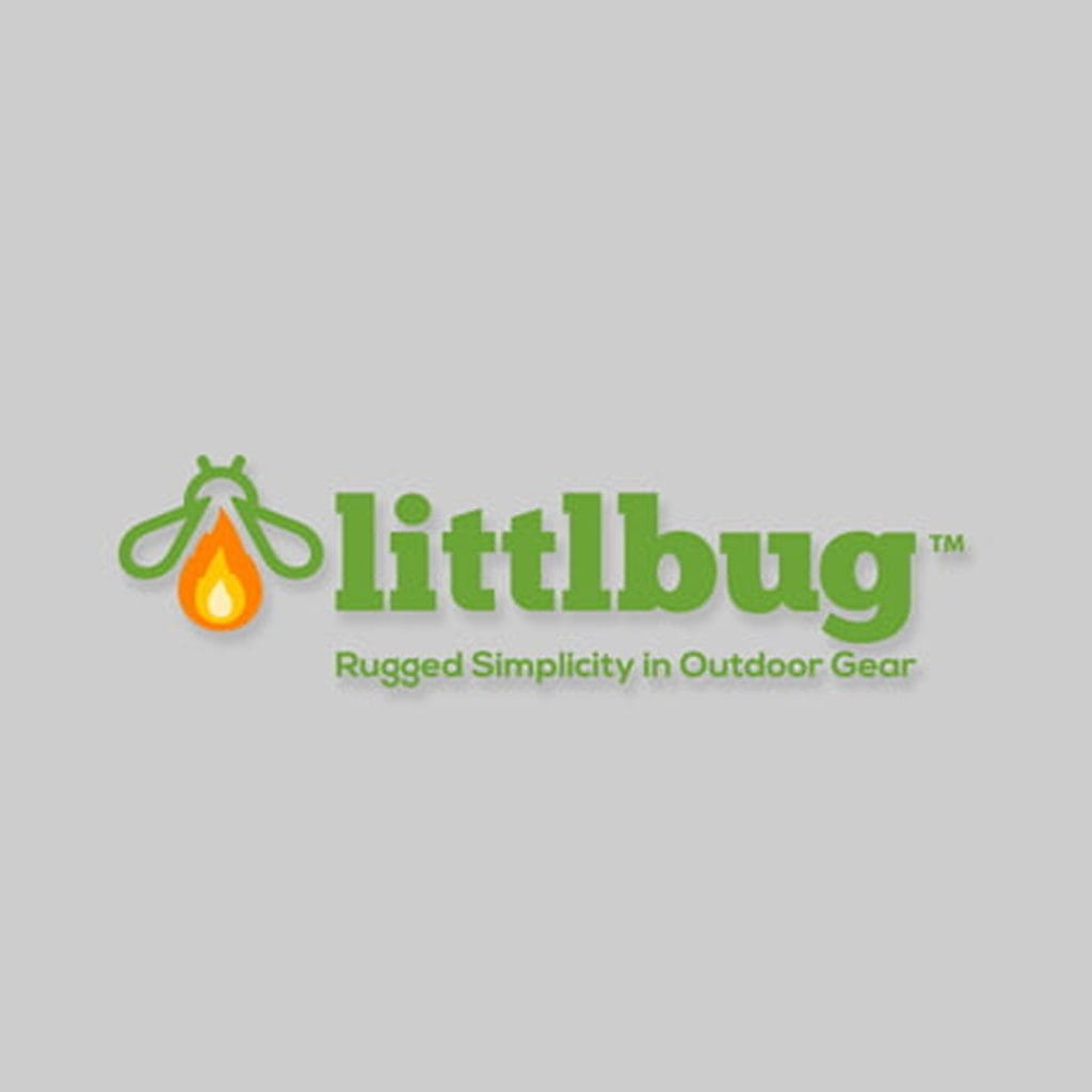 Littlbug logo, an outdoor gear brand, with a green firefly mark and a flame
