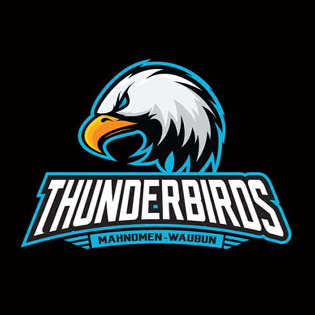 Mahnomen-Waubun Thunderbirds logo with a teal and white eagle mascot