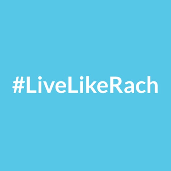 Hashtag Live Like Rach in white on light blue