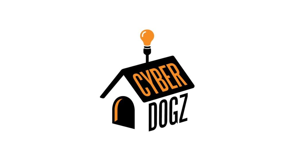 Cyberdogz logo animation frame: a doghouse topped with a glowing orange lightbulb