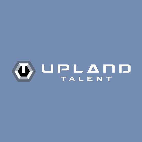 Upland Talent logo with a hexagonal U emblem, in white on slate blue