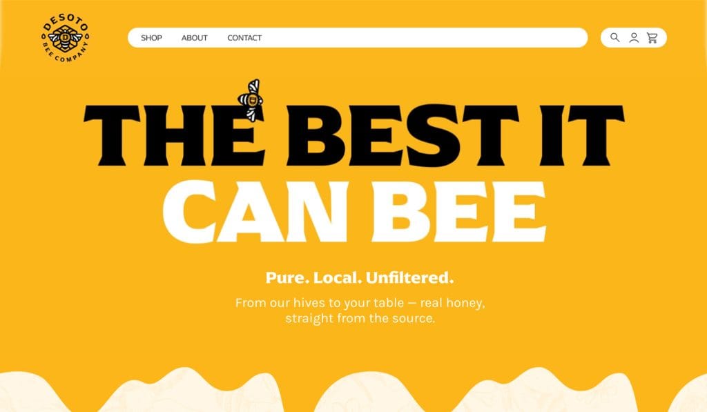 DeSoto Bee Company online store headlined The Best It Can Bee, promoting pure local unfiltered honey